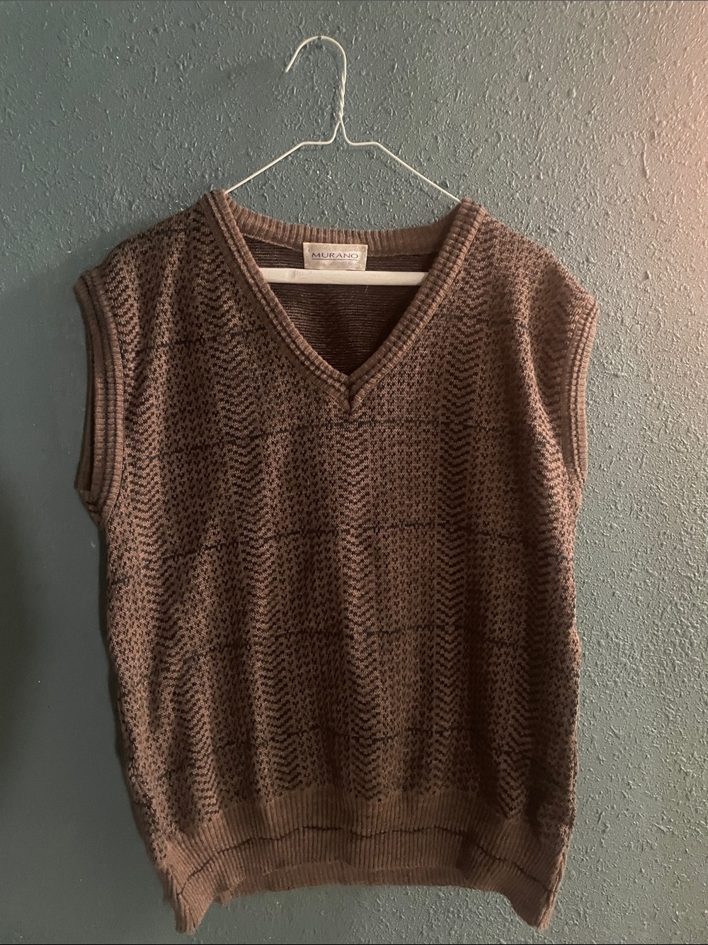 Murano Brown Textured V-Neck Sweater Vest